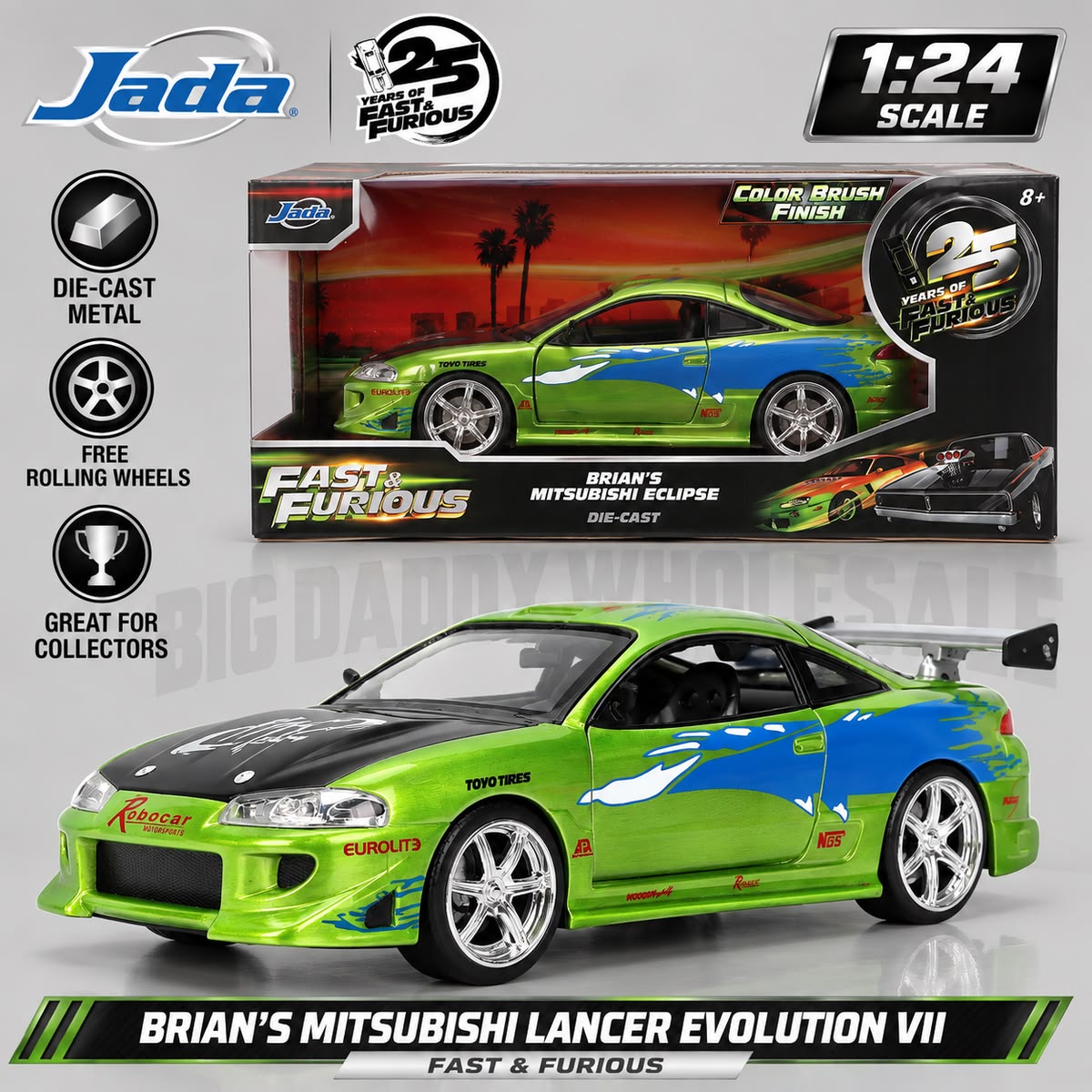 Jada Toys Fast & Furious 25th Anniversary 1995 Mitsubishi Eclipse 1:24 Die-Cast Car