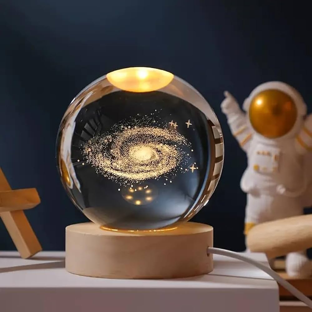Milky Way Galaxy 3D Crystal Lamp with wooden Base