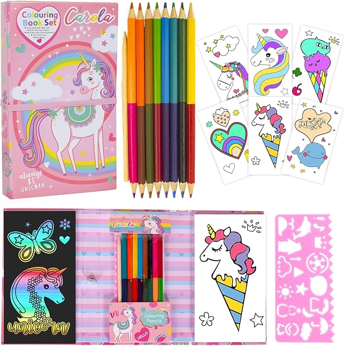 3pcs- Unicorn Colouring and Scratch Book with 8 Colour Pencils net price 90