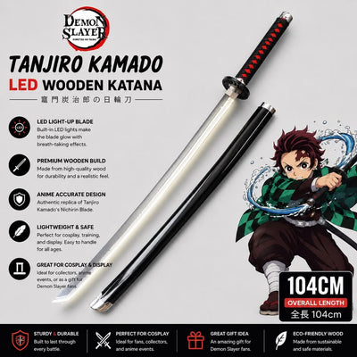 LED 104cm Tanjiro Kamado Black LED Wooden Katana Sword