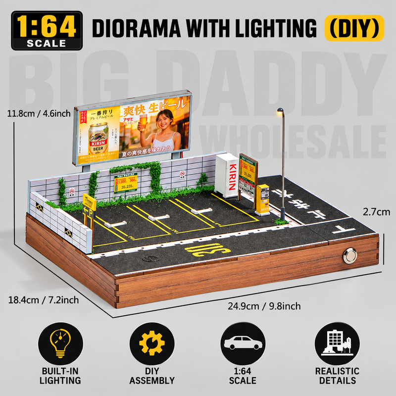 1:64 Scale Parking Lot Diorama with Lights (DIY)