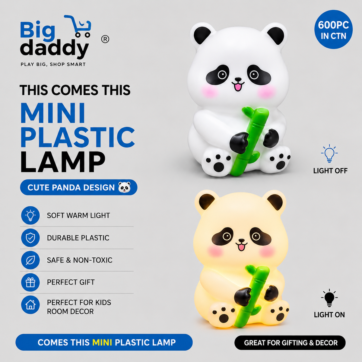Panda with bamboo Mini plastic lamp - Pack of 6 (Net price - 52)