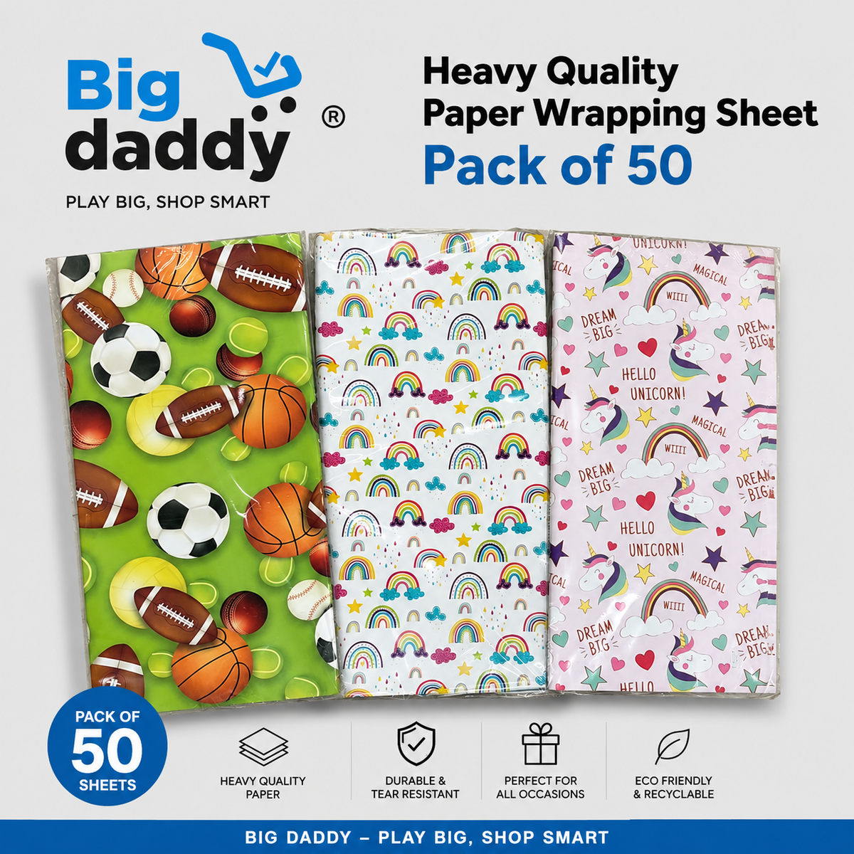 Mix design football / cloud print Paper wrapping sheet Pack of 50