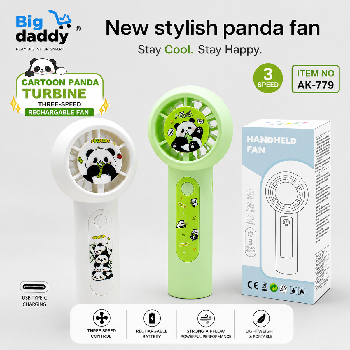 New panda hand fan pack of 2 ( Net price - 105 )