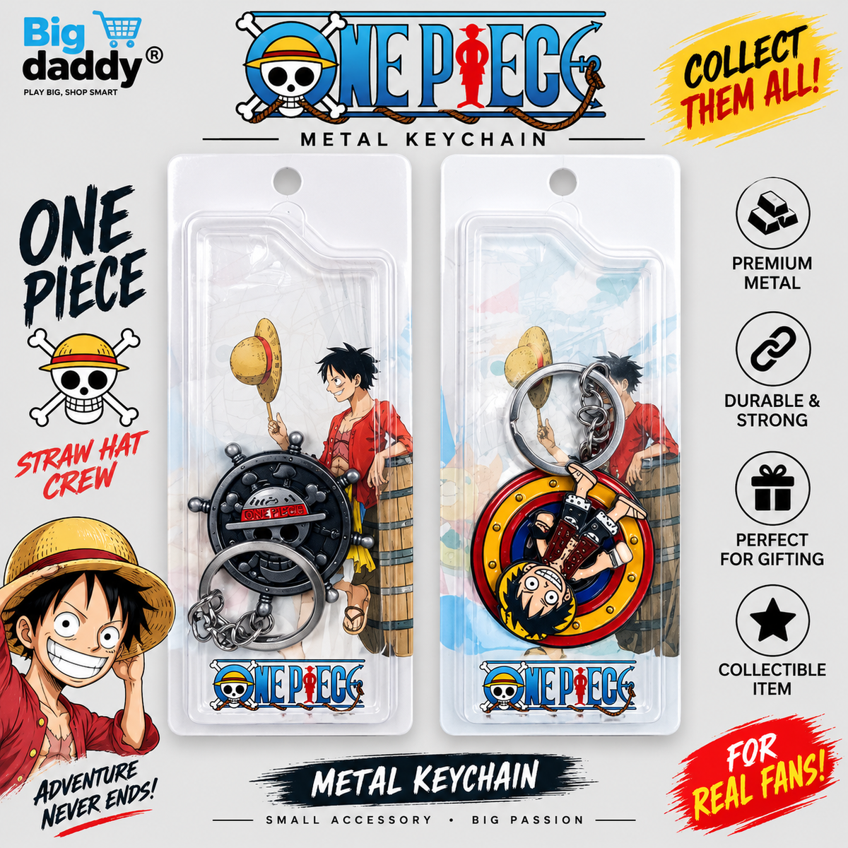 One piece Luffy face rptating keychain pack of 5 ( Net price 45 )