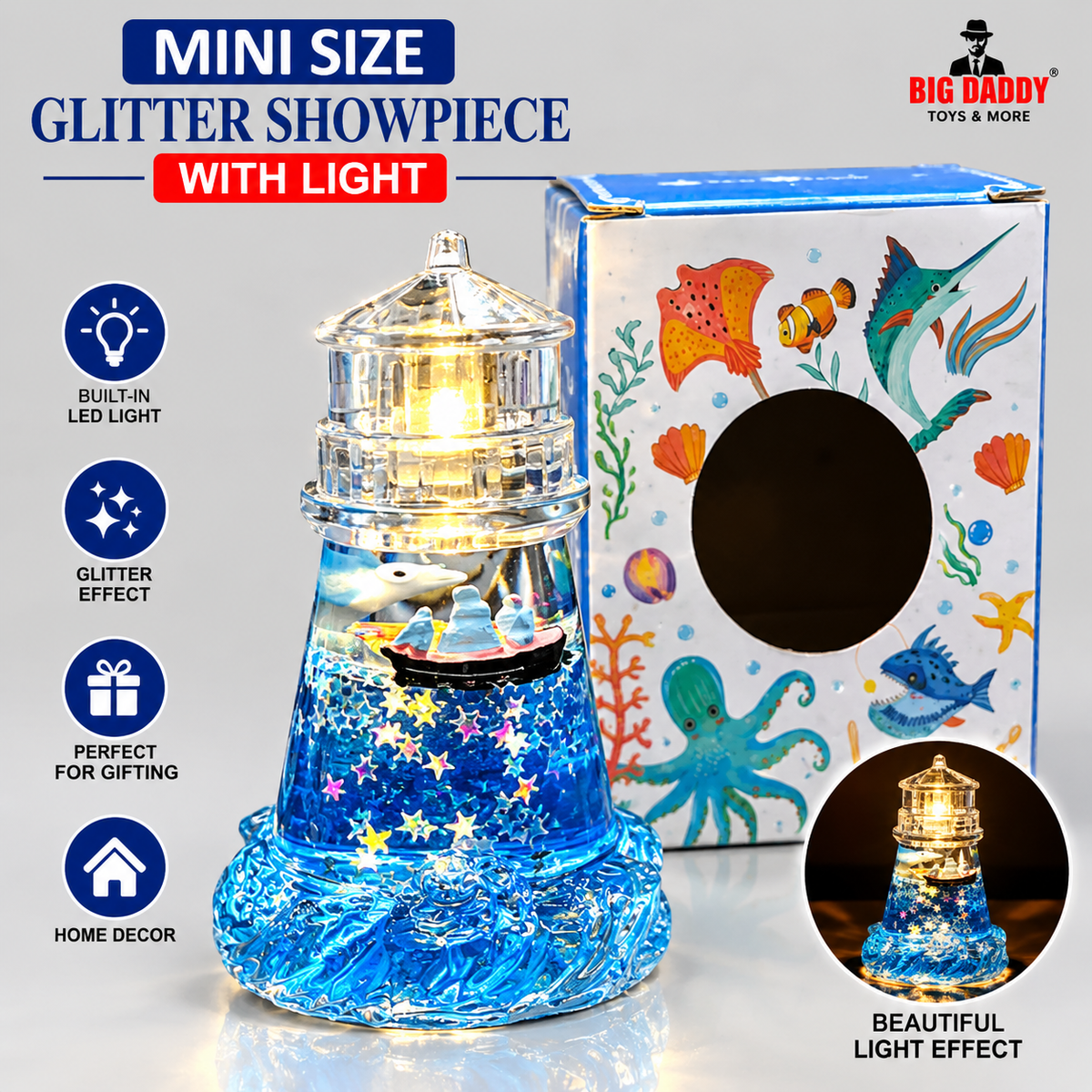 New Glitter tower showpiece with light