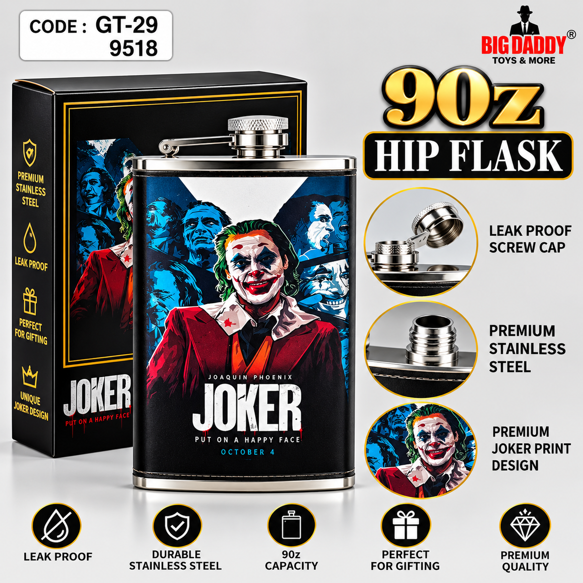 Joker Leather Hip flask 9oz Code- GT29
