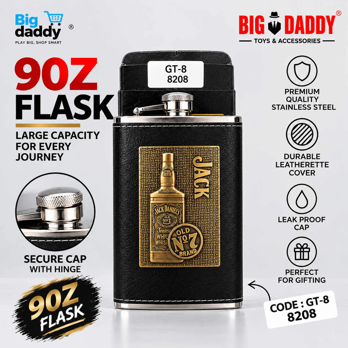 Jack Leather Hip flask 9oz Code- GT8
