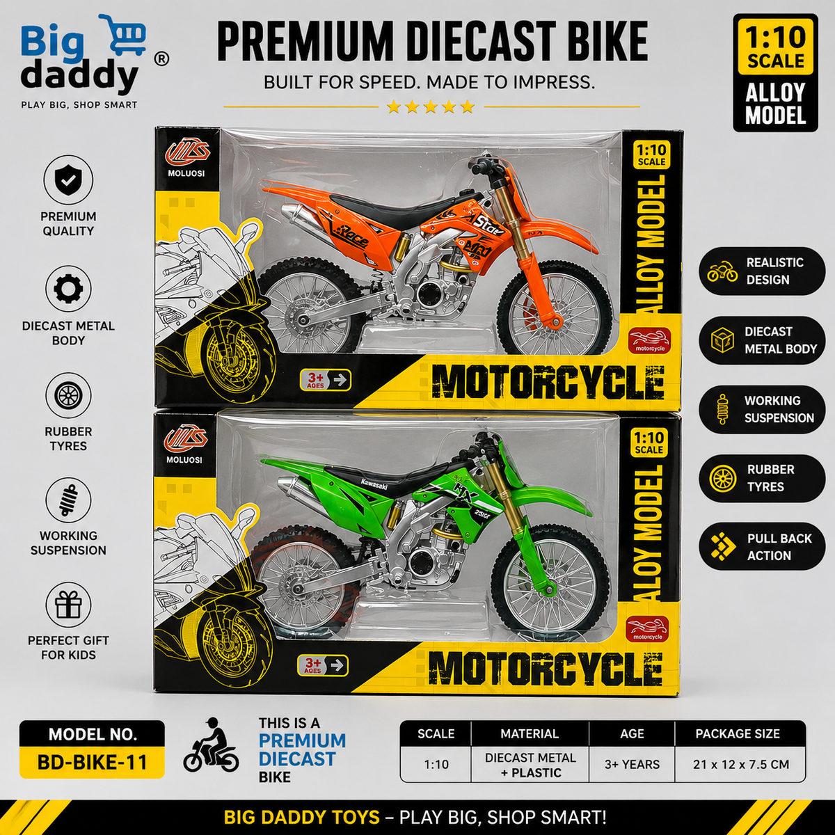 1:10 Racer star Dirt bike Orange / Green Colour mix