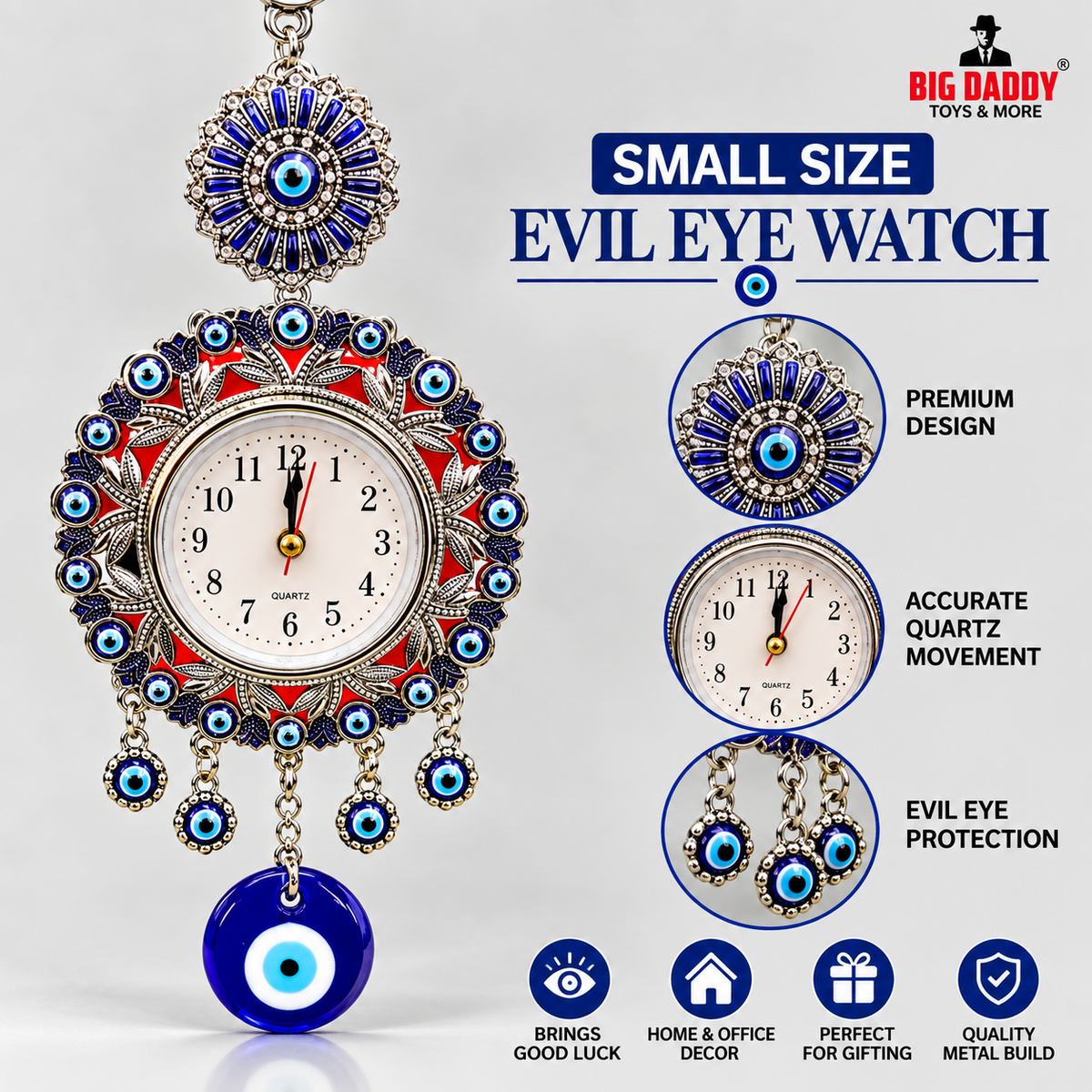 Evil eye clock with hanging bell - Model7900
