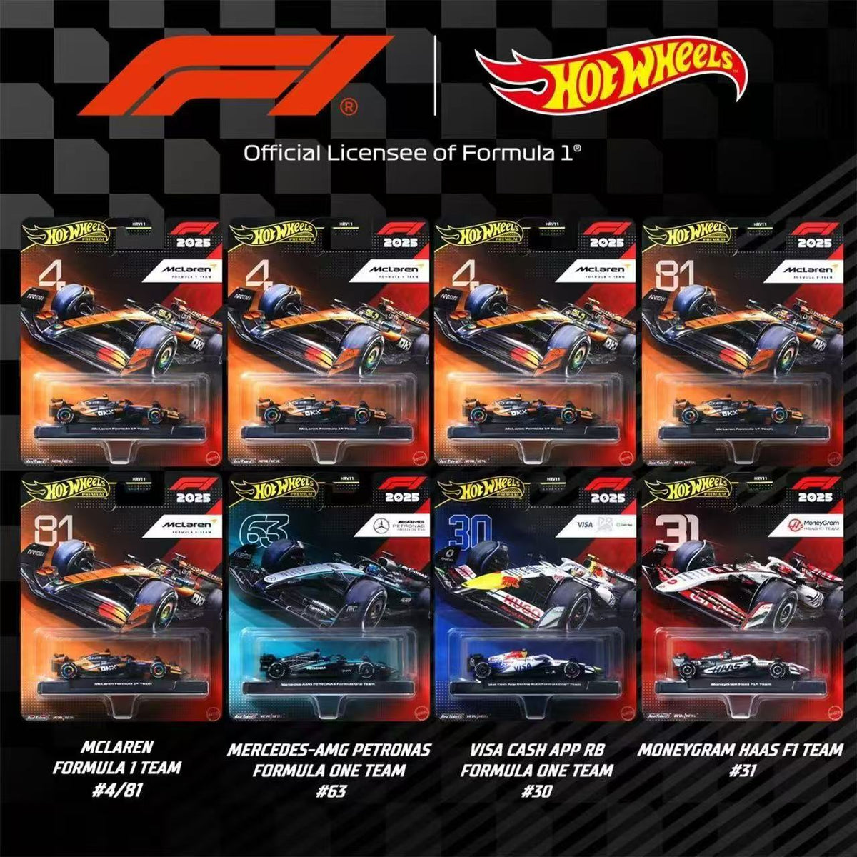 8 pcs - Hote-Wheels die-cast Formula 1 collectible cars from a premium assortment. net price 899