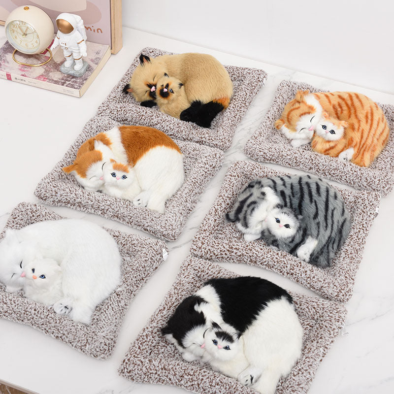 Double cat with mom sleeping cat showpiece with music