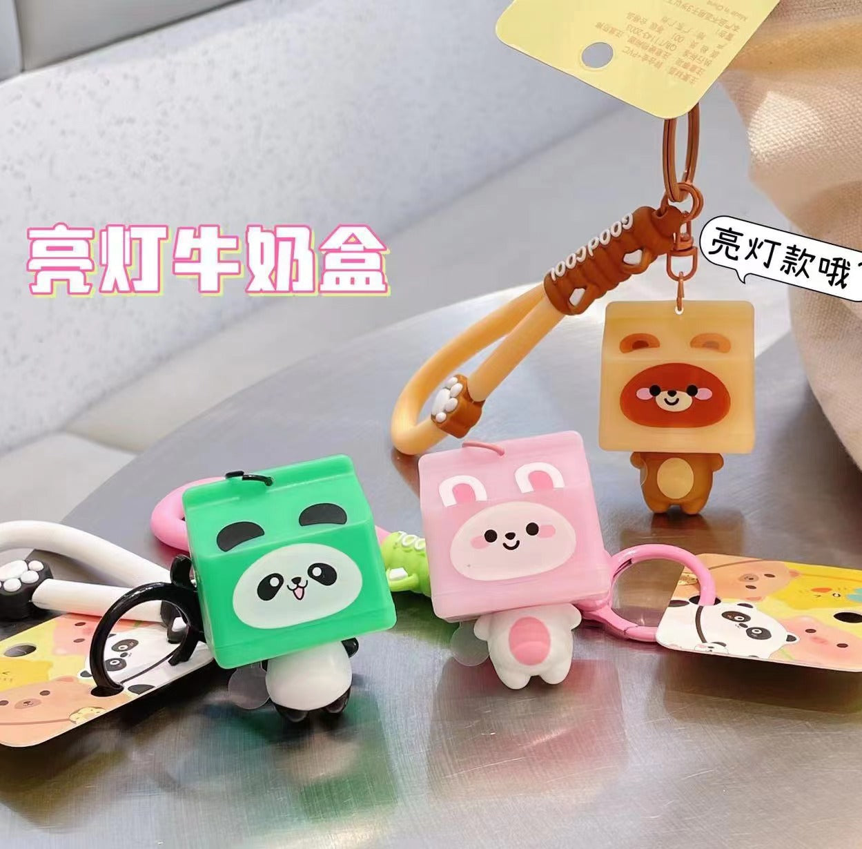 12pc- panda mix doll milkpacket Light keychain net price 60