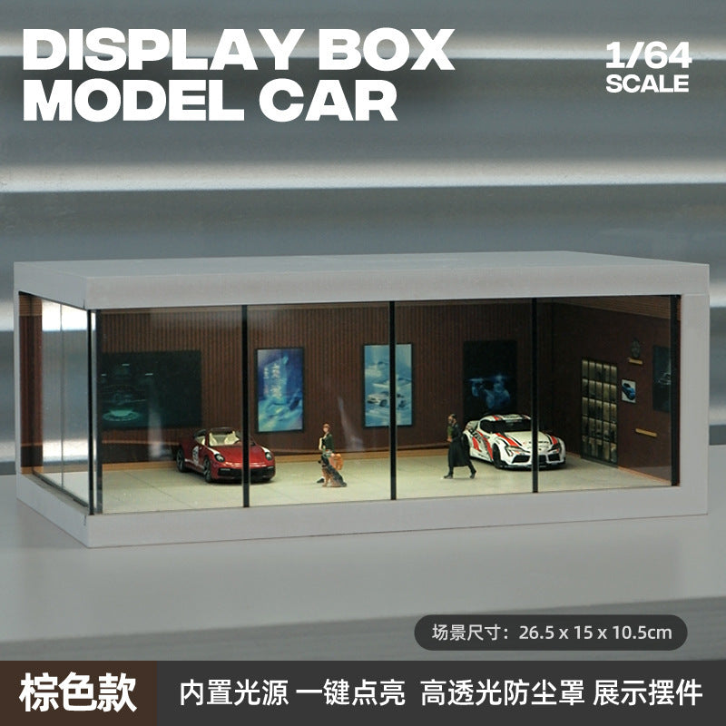 1:64 Scale Single Car Parking Space Diorama Box with LED Light - Brown (A)