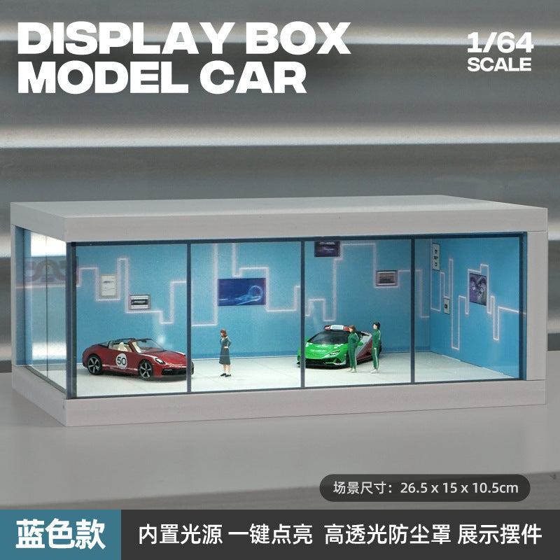 1:64 Scale Single Car Parking Space Diorama Box with LED Light - Blue (B)
