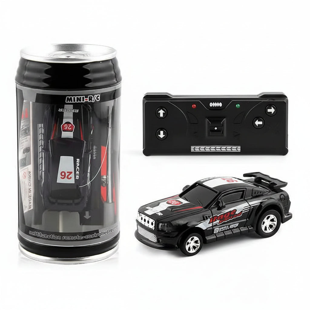 Mini RC Racing Car Toy with Remote Control in Can Packaging Black