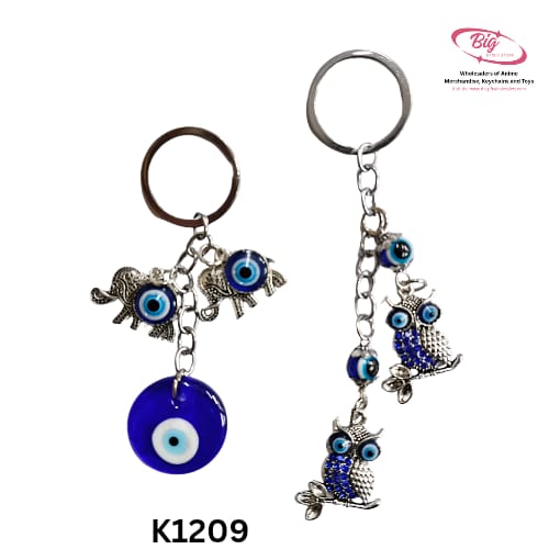Heavy elephant / owl evil eye keychain pack of 12 (net price - 50)
