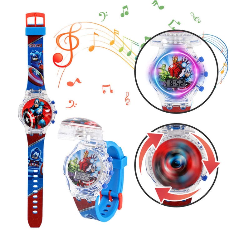 Mix super hero design kids watch with light & music Pack of 6 ( eff price - 110 )
