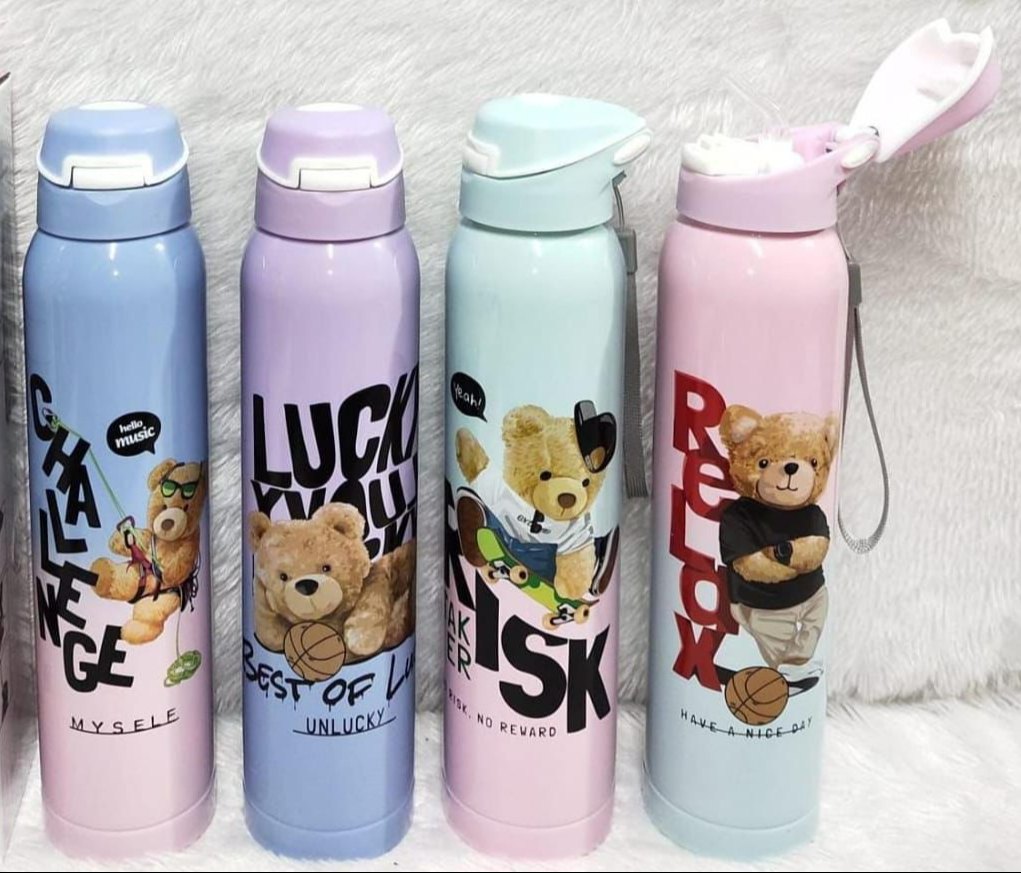 bear print steel insulated water bottle 500 ml