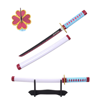 New medium Mitsuri Kanroji 42 CM wooden katana with stand