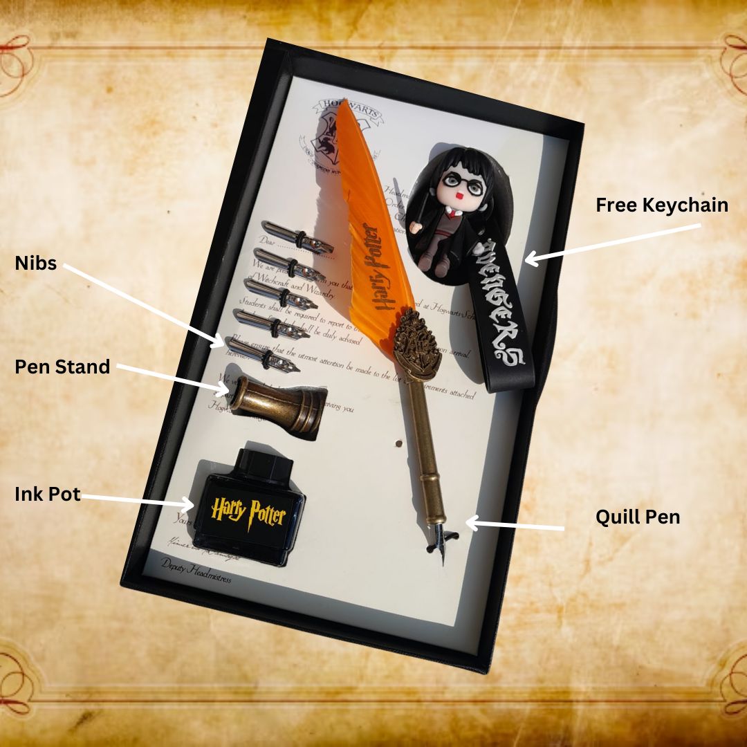 Hp feather pen/keychain set (with ink and nib)