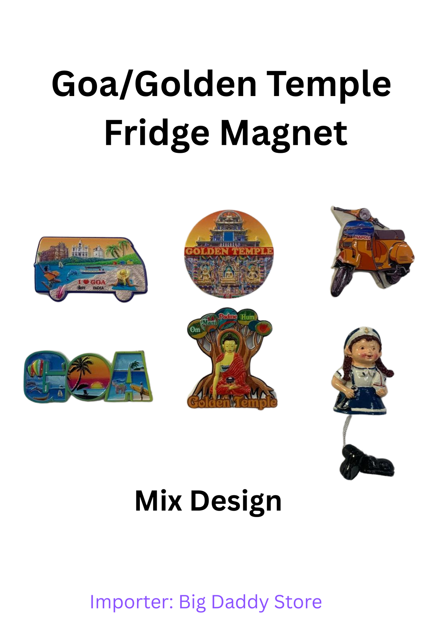 Goa/Golden Temple fridge magnet mix design pack of 10 (eff price 38)