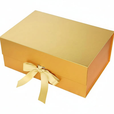 New Golden Modern Folding Gift 🎁 Box with Ribbon🎀 (Size- 23x16x10cm)