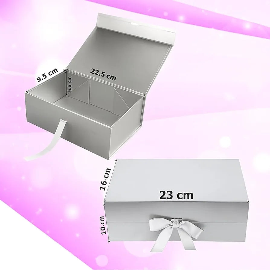 New Silver Modern Folding Gift ๐ Box with Ribbon๐ (Size- 23x16x10cm)