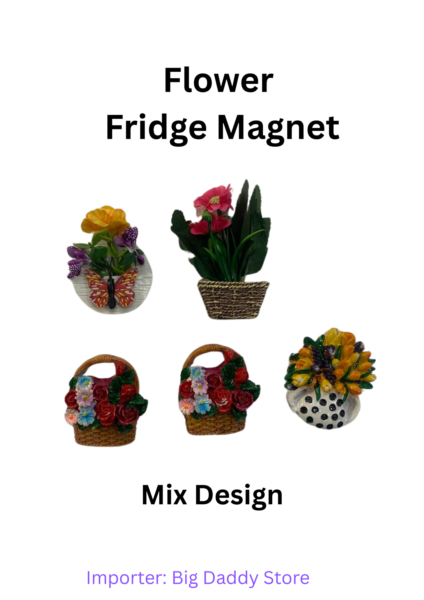 Flower Shape fridge magnet mix design pack of 10 (eff price 38)
