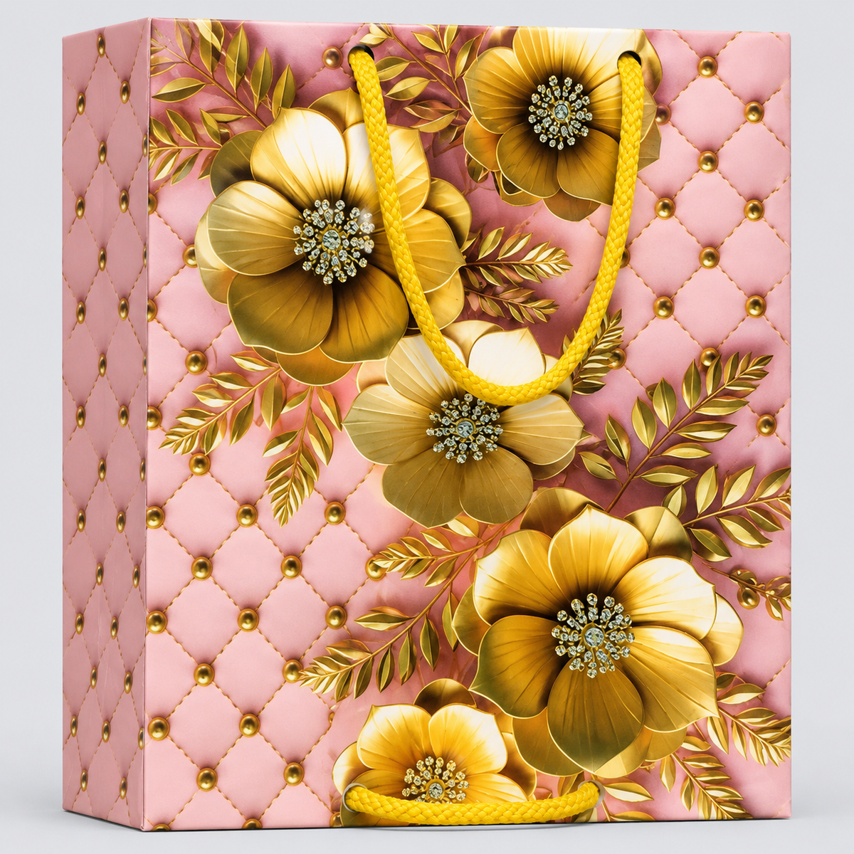 Golden flower theme small size paper gift bag (Pack of 12)