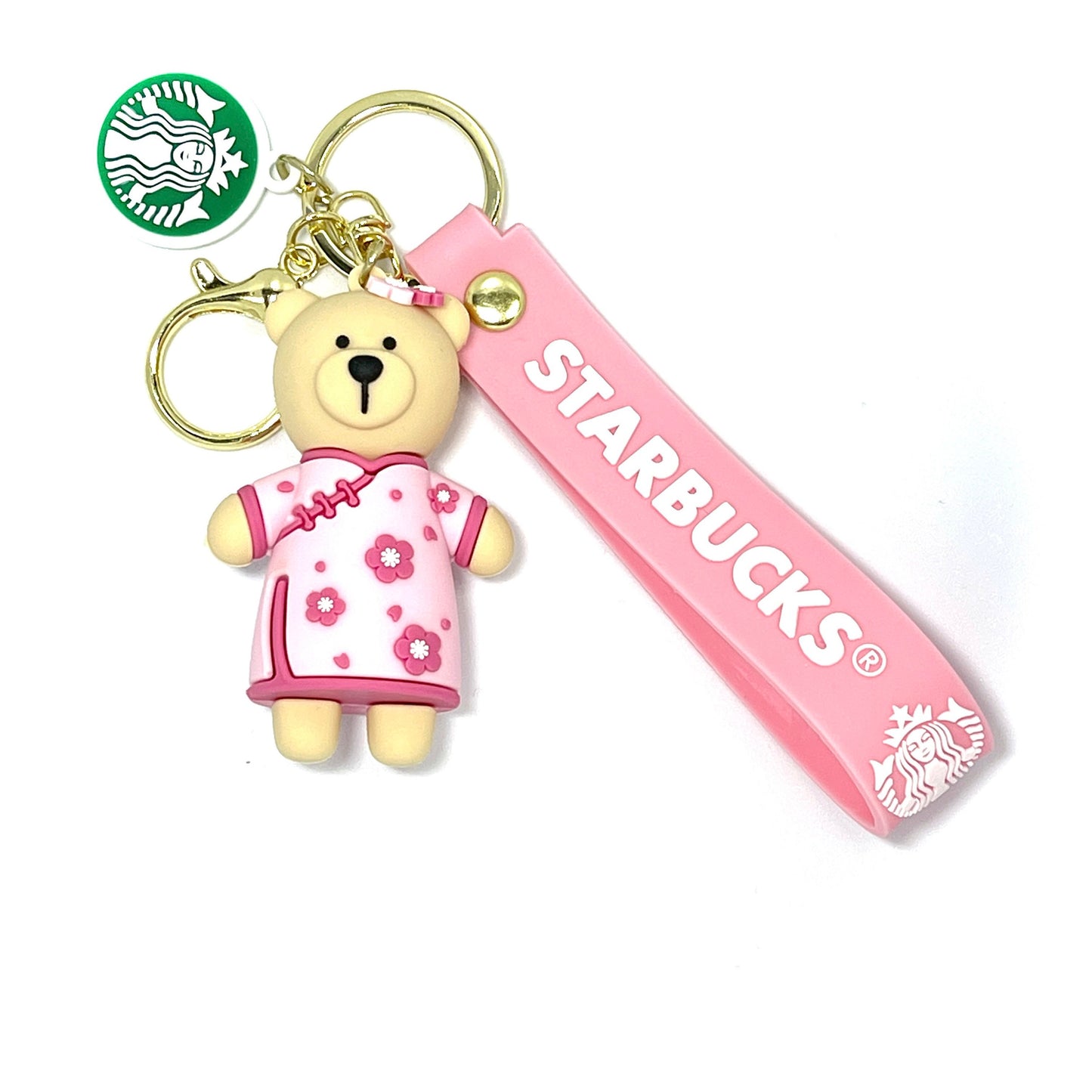 New Pink Starbucks Teddy with Star Standing Rubber Keychain Pack of 3 (eff price 37)