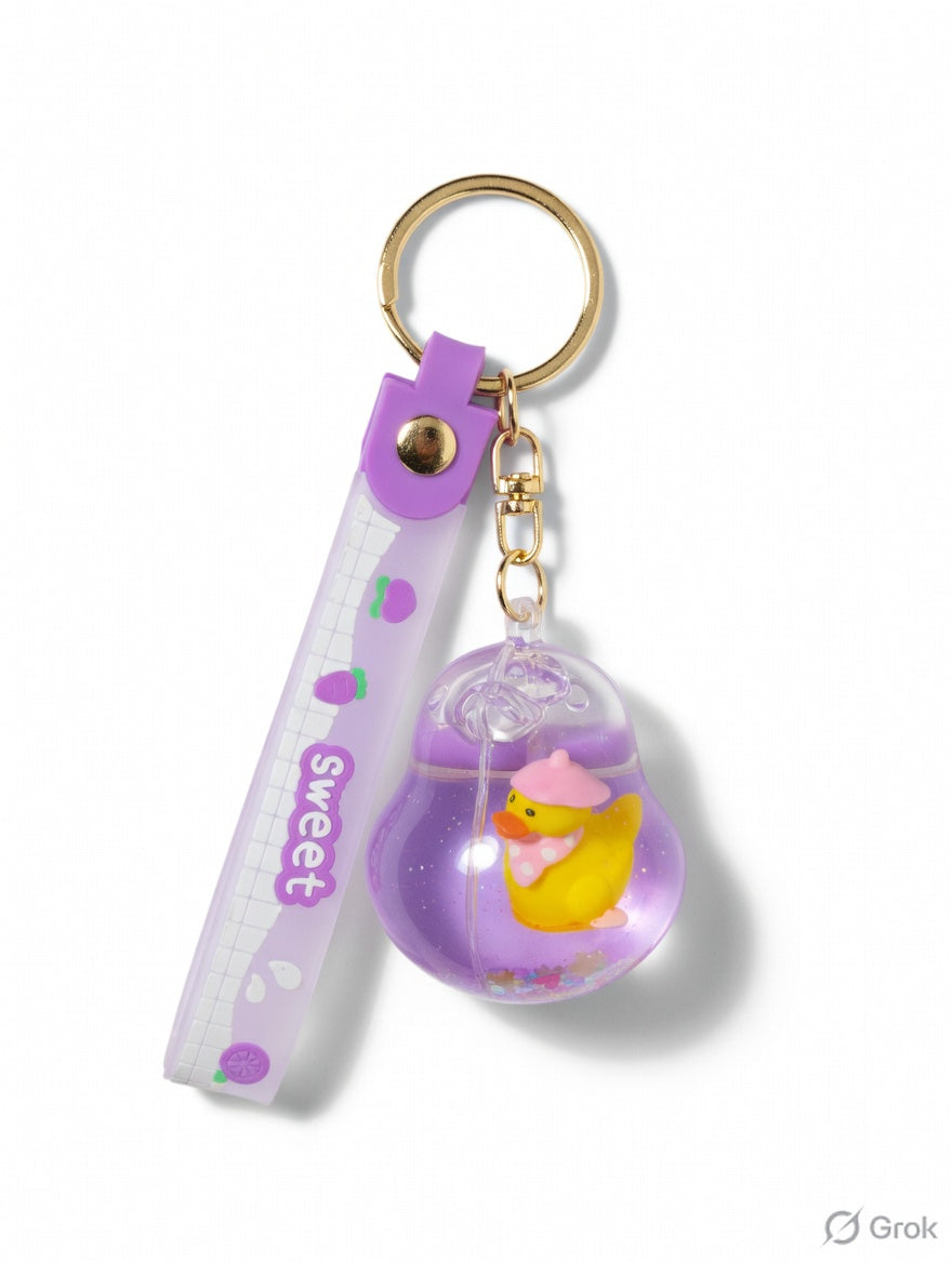 Pack of 3 duck in bird water glitter keychain (eff price 62)