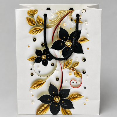 Black flower theme small size paper gift bag (Pack of 12)