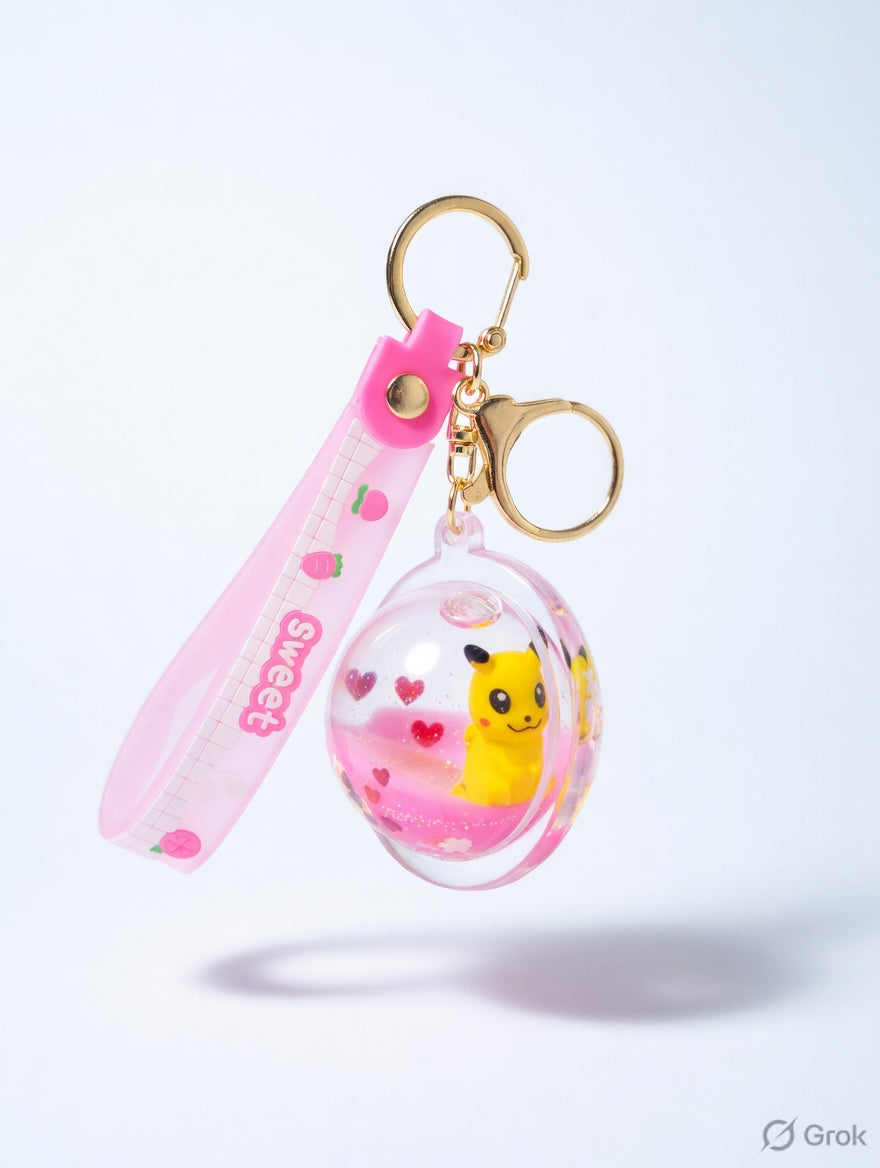 Pack of 3 Pikachu in ball water glitter keychain (eff price 62)
