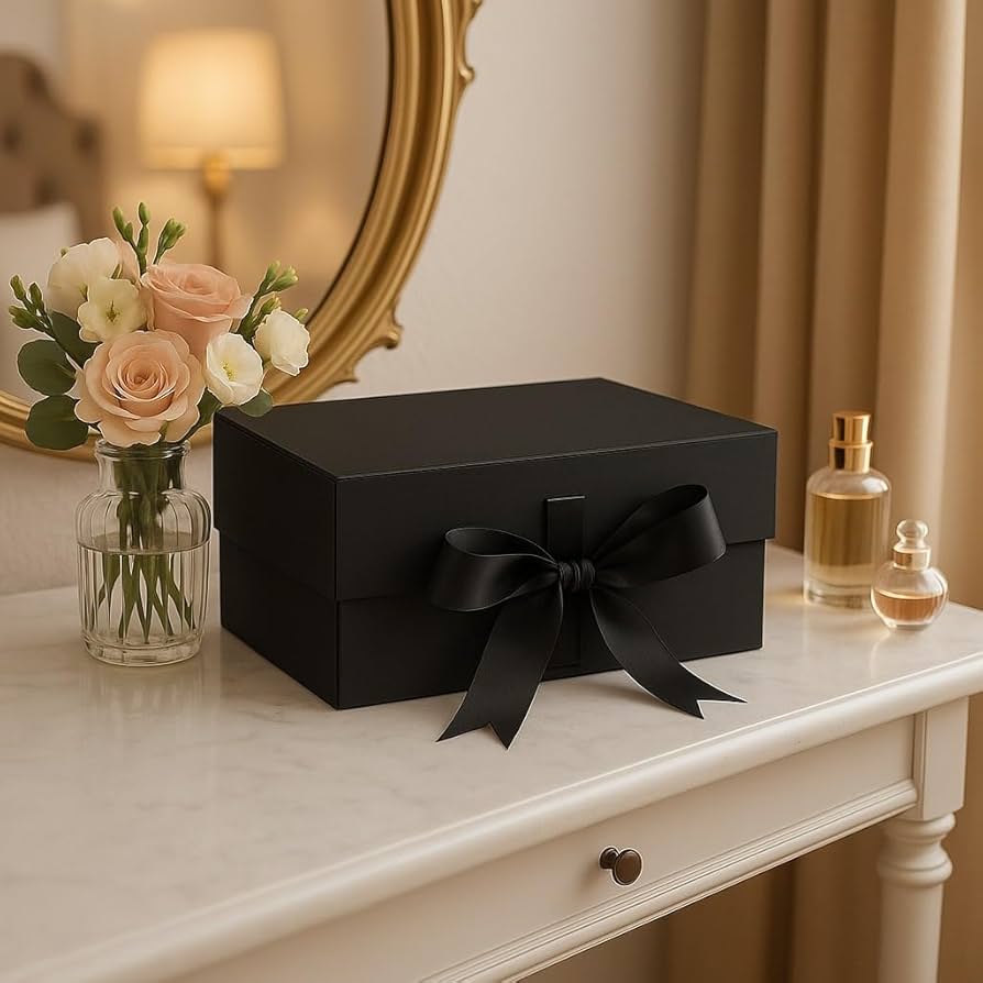 New Black Modern Folding Gift ๐ Box with Ribbon๐ (Size- 23x16x10cm)