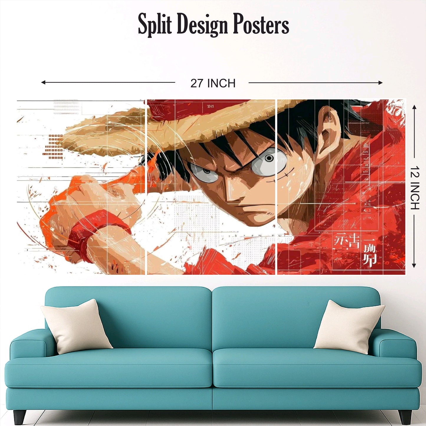 Angry Luffy split design paper poster pack of 3 ( Net price 42 )