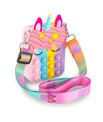 6 PC - Unicorn silicon popit sling bag - mix color