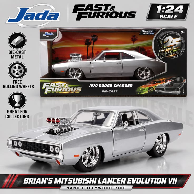 Jada Toys Fast & Furious 25th Anniversary 1970 Dodge Charger 1:24 Die-Cast Car