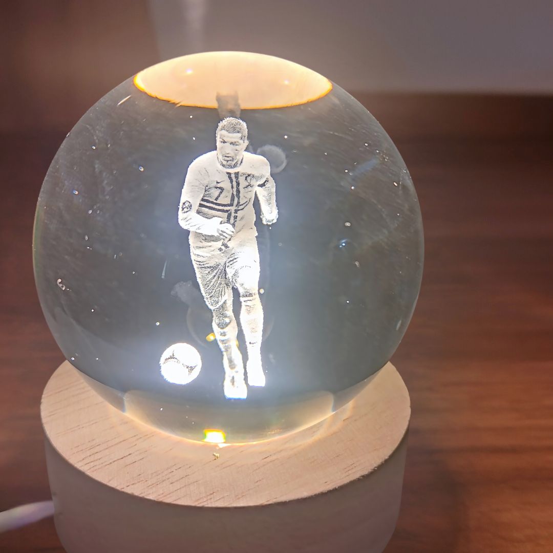 Ronaldo 3D Crystal Lamp with wooden Base