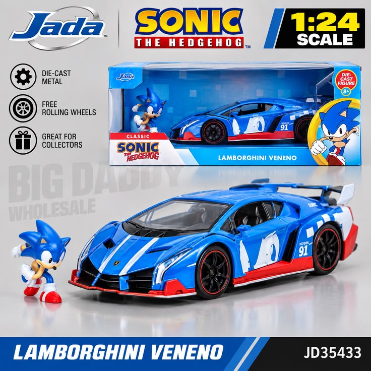 Jada Toys Sonic Lamborghini Veneno 1:24 Die-Cast Car