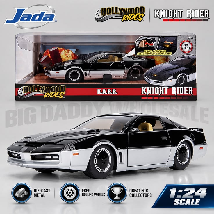 Jada Toys Knight Rider 1982 Pontiac Trans Am Silver 1:24 Die-Cast Car with Light