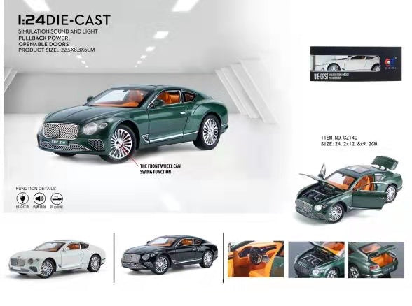 1:24 Bentley Continental Die Cast Cars with light and sound pack