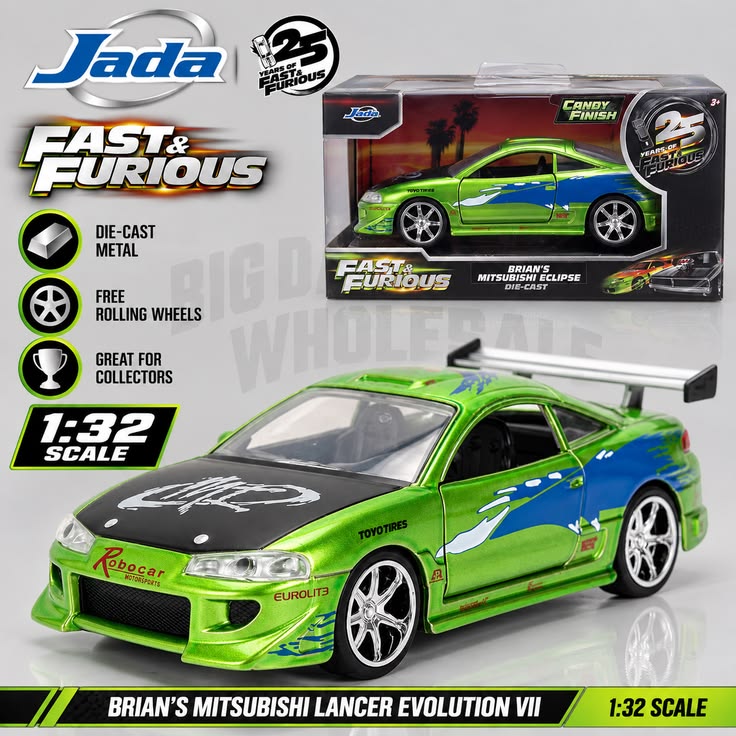 Jada Toys Fast & Furious 25th Anniversary Mitsubishi Eclipse 1:32 Die-Cast Car