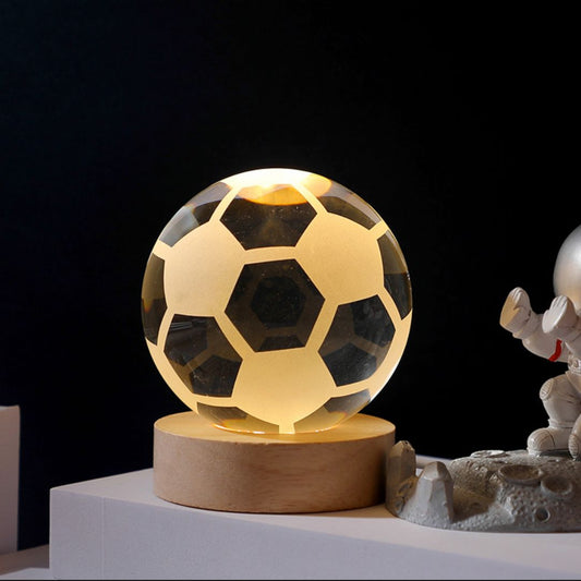 Football 3D Crystal Lamp with wooden Base