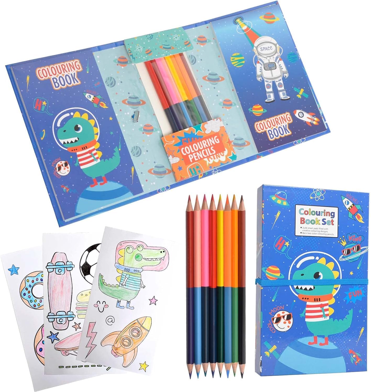  3pcs- Space Colouring and Scratch Book with 8 Colour Pencils net price 90