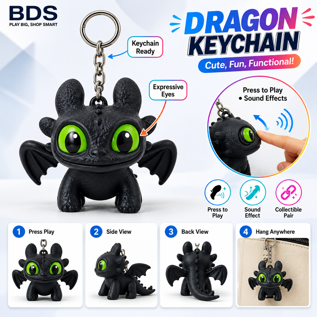 12 pcs - Night Fury dragon keychain net price 85