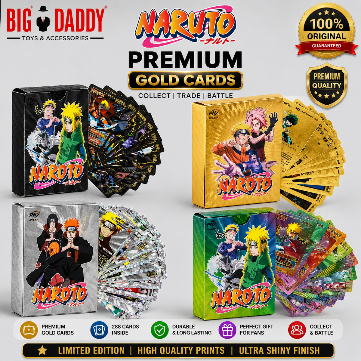 Natuto Gold cards mix design ( Pack of 10 ) Net price - 78
