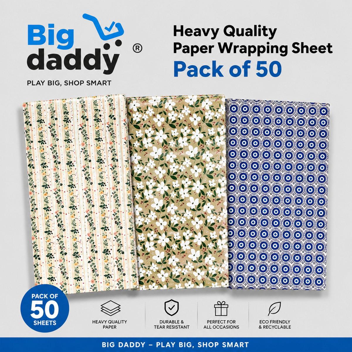 Mix design flower print  Paper wrapping sheet Pack of 50