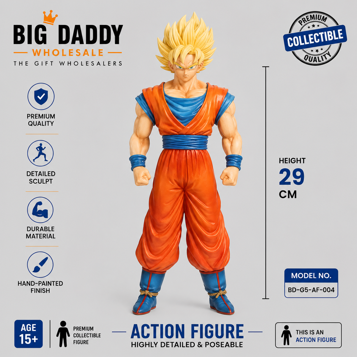 Goku g With yellow Hair with dark orange dress blue shirt  29 cm
