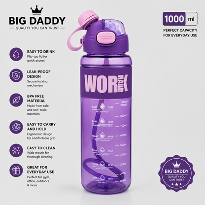 (Pack of 2) Hard work print water bottle net price 155